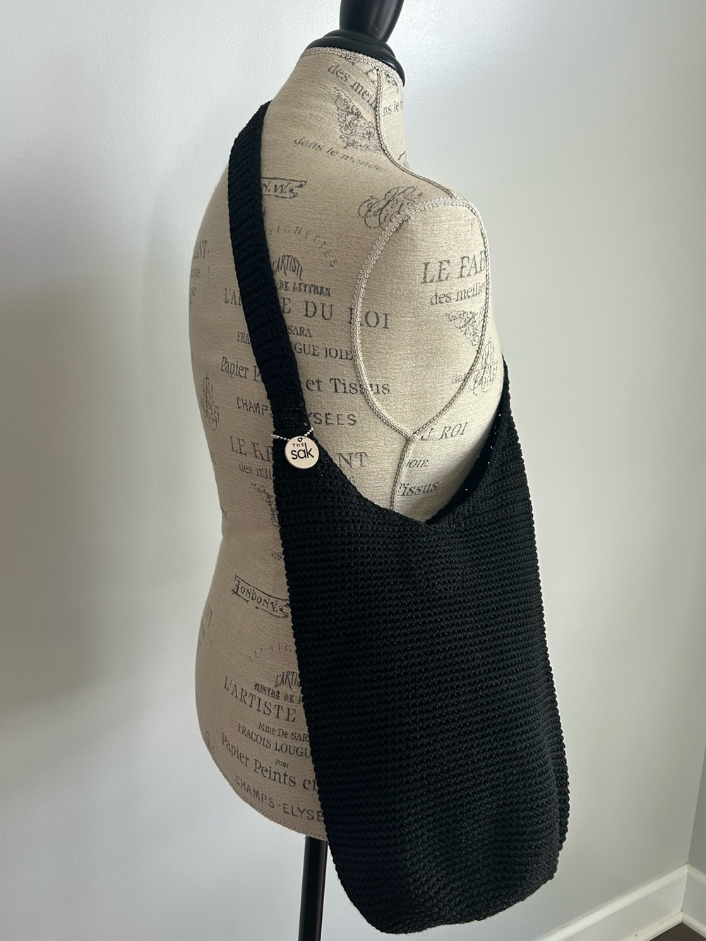 The Sak Crochet Hobo Bag Boho Black Shoulder Purse Slouch Crossbody